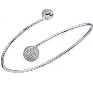 Ball bangle bracelet with pave stone setting