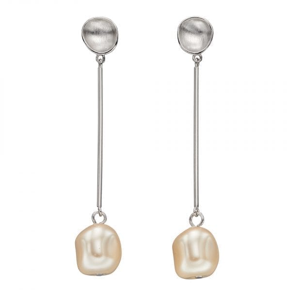 Concave component in brush finish with swarovski pearl EARRINGS