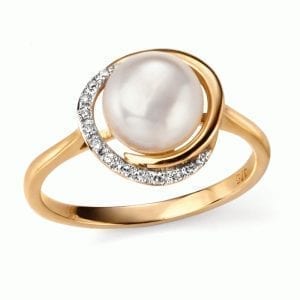 EG YG Button pearl and diamond ring